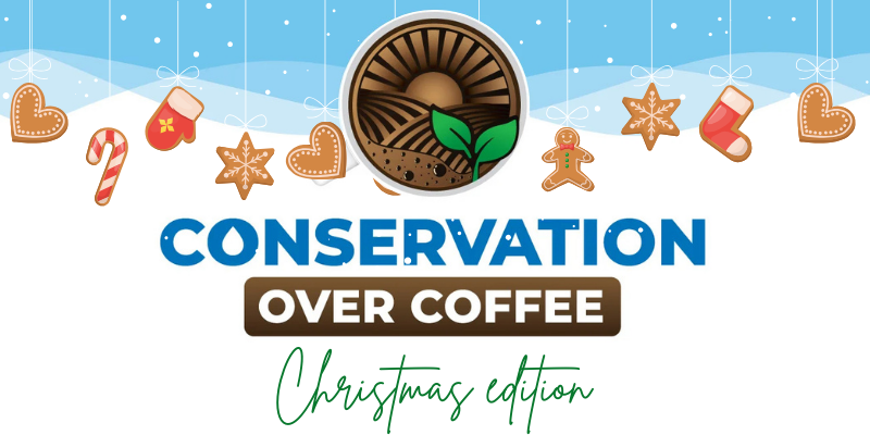 Conservation over Coffee graphic with gingerbread cookies